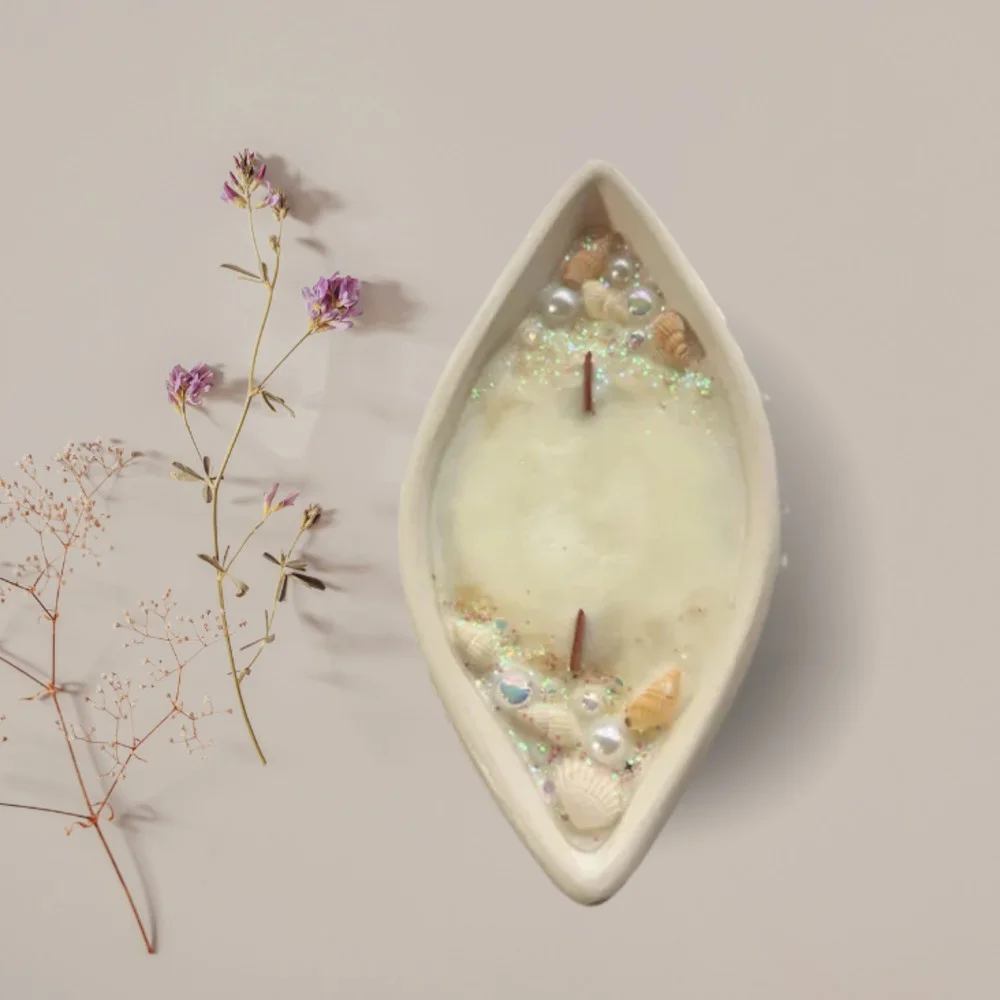Row Boat Decorative Candle- Shell &Pearl
